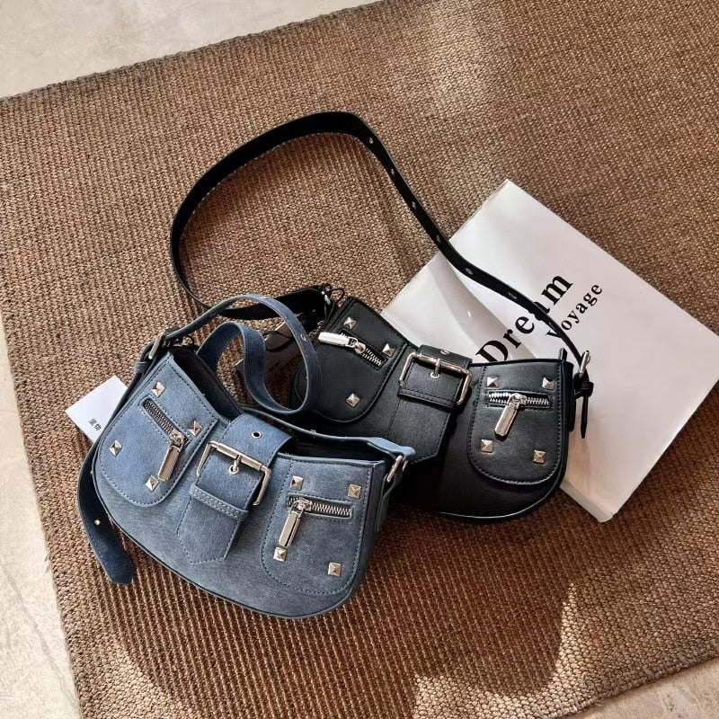 Bolsa Y2k Punk com Fivela e Rebite