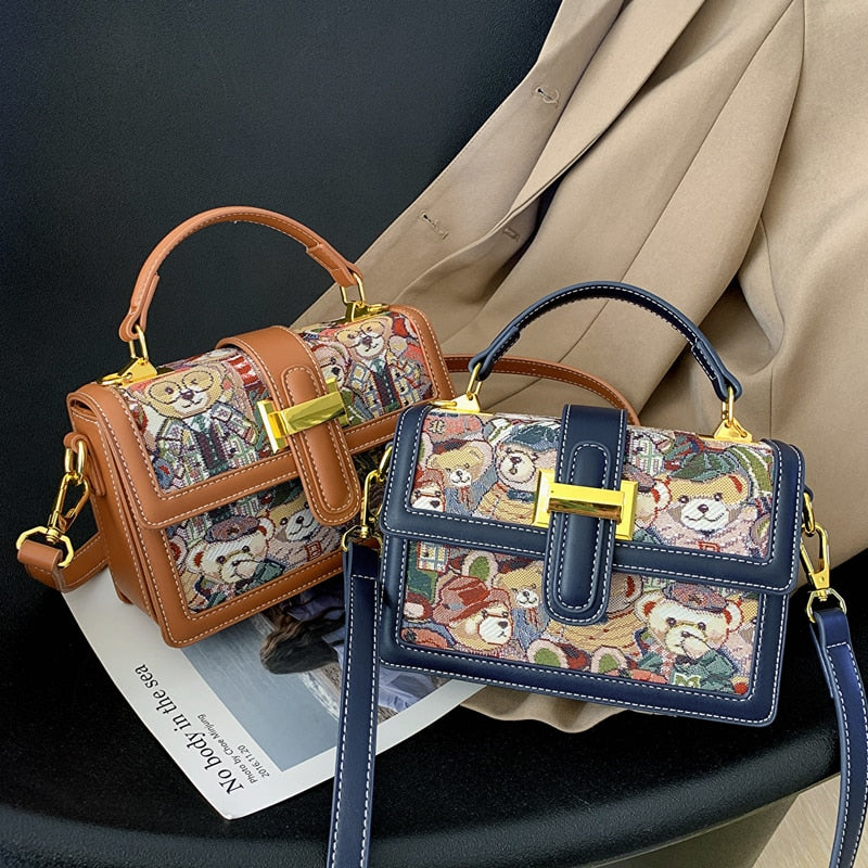 Bolsa de Couro de Ombro e de Mão Quadrada